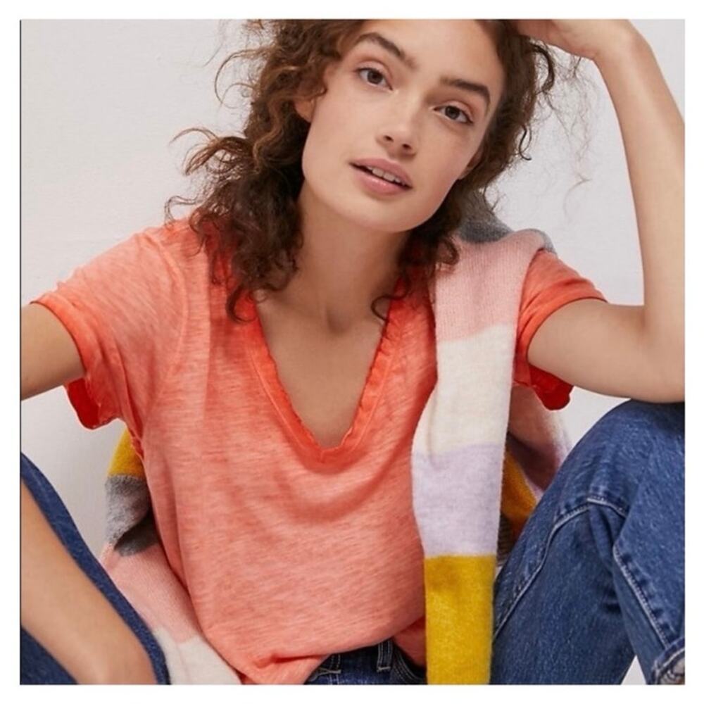 Anthropologie Maeve Arista Washed Top Orange V-Neck Size Large
